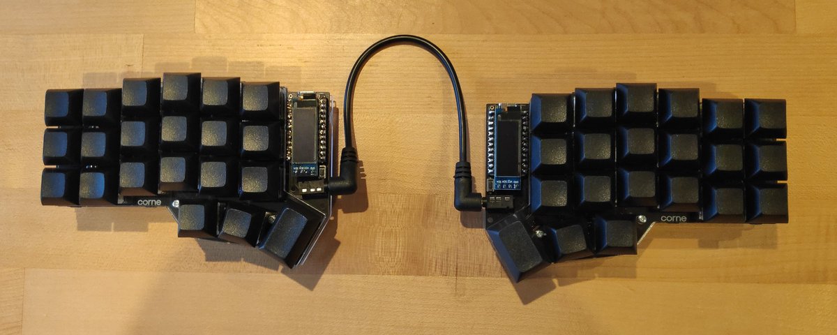 stuh84's tweet photo. A new one for the flock!

A HeliDox/Corne V3, with Cherry MX Browns. Took a couple of attempts, with a broken PCB that needed replacing and half the parts rebuying, but it's sorted! https://t.co/JWijiqt9PJ
