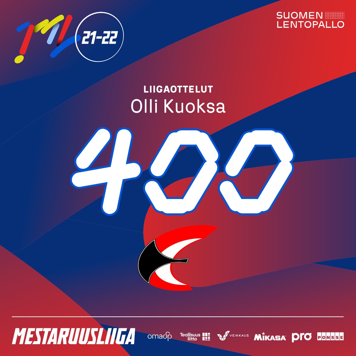 mestaruusliiga's tweet photo. Onnea @OlliKuoksa - tänään 400. liigaottelu päävalmentajana. Ja kaikki @ettaoulu riveissä. #mestaruusliiga #lentopallo https://t.co/9qJoiLRZI6