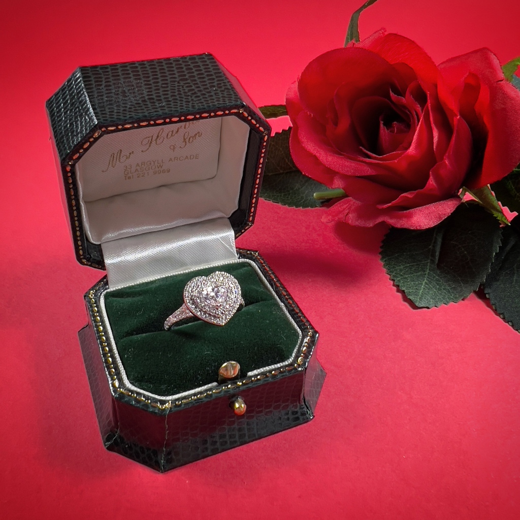 mrharoldandson's tweet photo. We absolutely adore this fabulous heart #diamondhalo ring. With its two row surround of round brilliant cut diamonds to compliment, this really is an exceptional engagement ring! Explore our full collection - in store & online. #HeartCut https://t.co/ae9iF3sPVz
