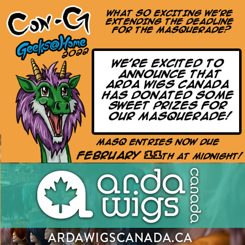 What's some really exciting news!?
Arda Wigs Canada has donated some sweet prizes for our Masquerade!!
To make sure everyone can take advantage - we've extended the deadline until Feb 11th!
con-g.ca/programming/ma…