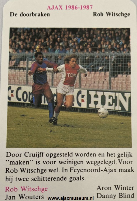 ajaxmuseumNL's tweet photo. Foto's op de website aan het zetten van het #Ajax-kwartet seizoen 1986-1987. De doorbraken. Door Cruijff opgesteld worden en het gelijk "maken" is voor weinigen weggelegd. Voor Rob #Witschge wel. In #Feyenoord - Ajax maak hij twee schitterende goals. Zie https://t.co/OnaRkgdrv4 https://t.co/3gf8Gy47yM