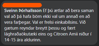 angvolc's tweet photo. Ah já segjum nei við almennilegum almenningssamgöngum. Látum frekar börn á bak við stýrið á 500 kg bílum sem ná 45 km/klst hraða og sendum þau út á göturnar.

#frelsi https://t.co/ouiO1Haw77
