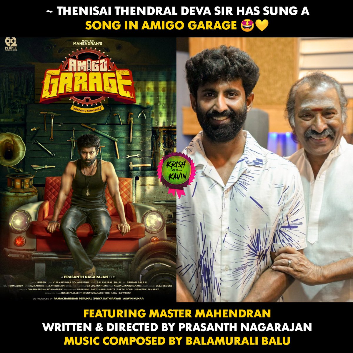 Hype , deva sir sing a song for @Actor_Mahendran 's #AmigoGarage 
.
#Thenisaithendraldeva #Deva #MasterMahendran #Kollywood #TamilCinema #krishkavinmemes