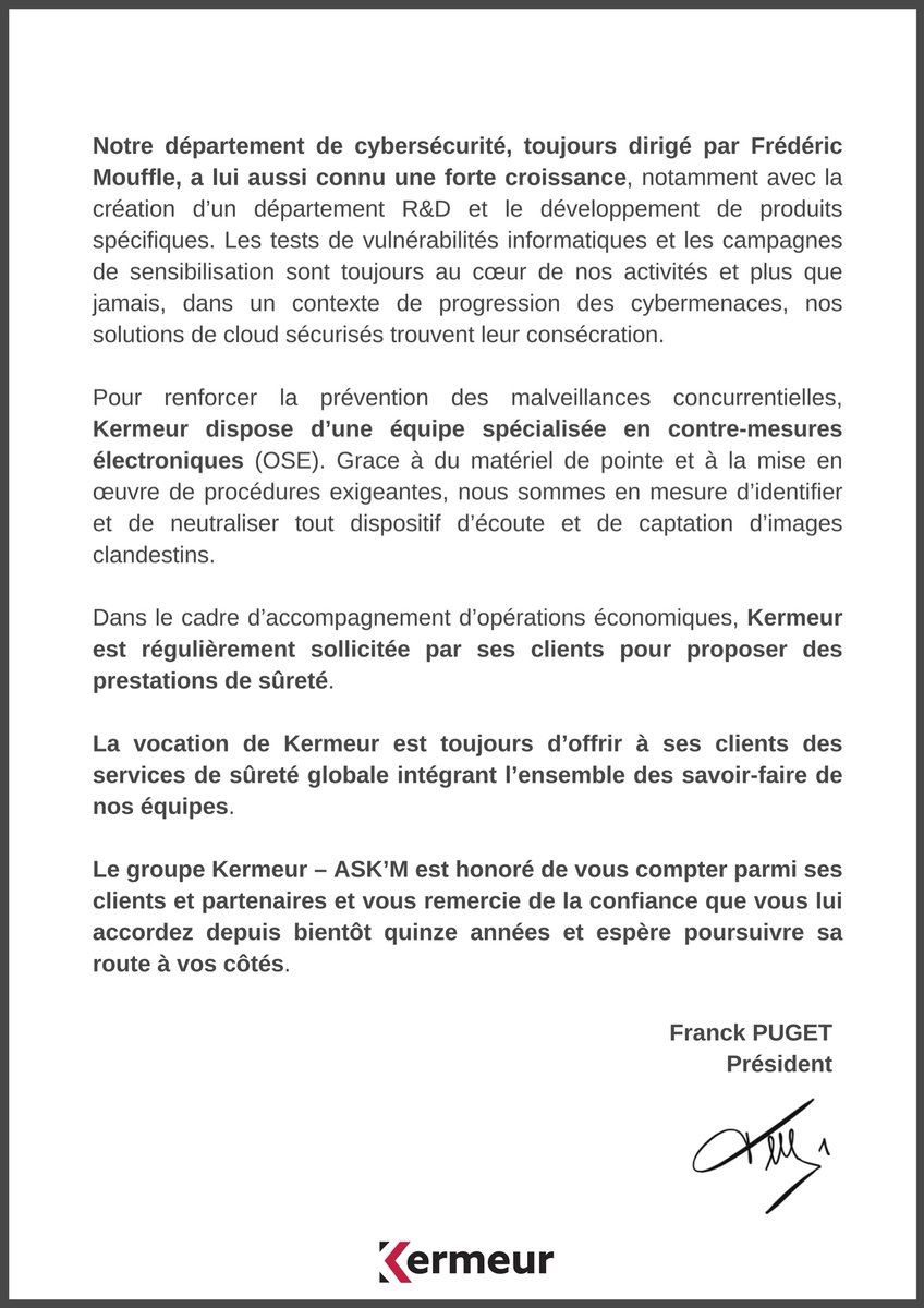 Ker_Meur's tweet photo. Frank Puget, président de KERMEUR Groupe ASK'M, présente les évolutions et perspectives pour 2022.

https://t.co/9vwer92Bcr

#Kermeur #Intelligenceéconomique #Cybersécurité #Sûreté #Sécurité #OSE #TCSM #Aérien #Formations https://t.co/s7L61ciXqF