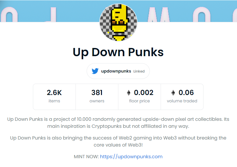 alfiehicks7's tweet photo. Brand new project with a great road map and a FREE MINT !!!#NFTs #CryptoPunk @updownpunks 🔥🔥🔥 https://t.co/a9tNKyaDVs