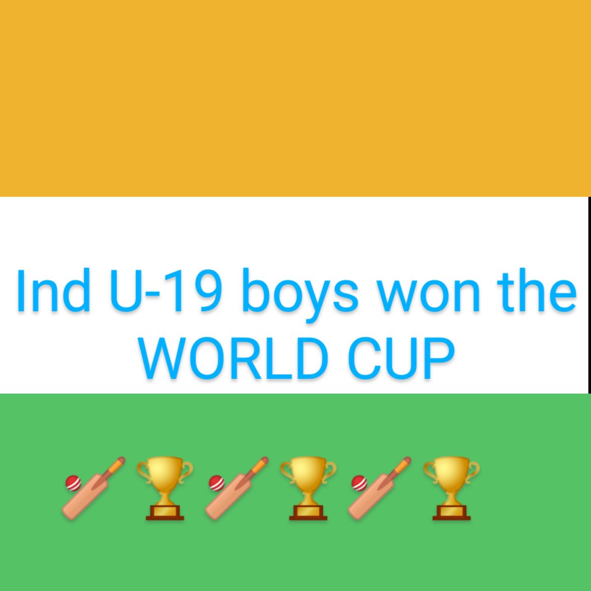 sunkuarjun's tweet photo. Congratulations Indian U-19 boys for winning the world cup.

You made India proud. 🏆🏏🏆🏏
@BCCI @ImRo45 https://t.co/kuAJ6Q4vNI
