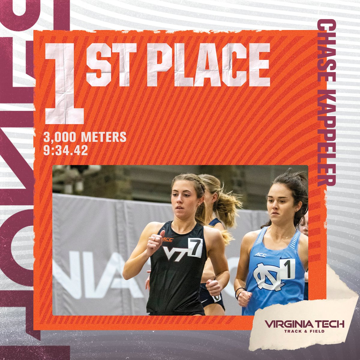 Chase Kappeler finishes as the top collegian in her first ever 3,000m

She runs the open 3k at the Camel City Invite in 9:34.42, 🔟th best all-time at Virginia Tech 👏