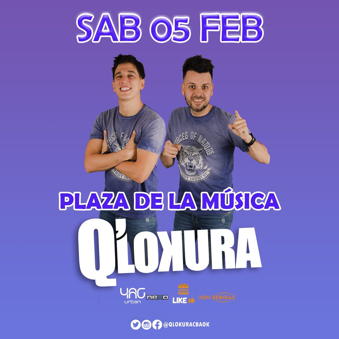Q'LOKURA EN #PlazaDeLaMusica🔥

¡SORTEO  ENTRADAS DOBLES! 🎟️

1 - Segui a <a href="/qlokuracbaok/">Q' Lokura</a> 
2 - Etiqueta a un amigo/a y comenta tu nombre apellido y últimos 3 del dni 
3 - Rt y ya estas participando.

Solamente participan los que cumplen los pasos.