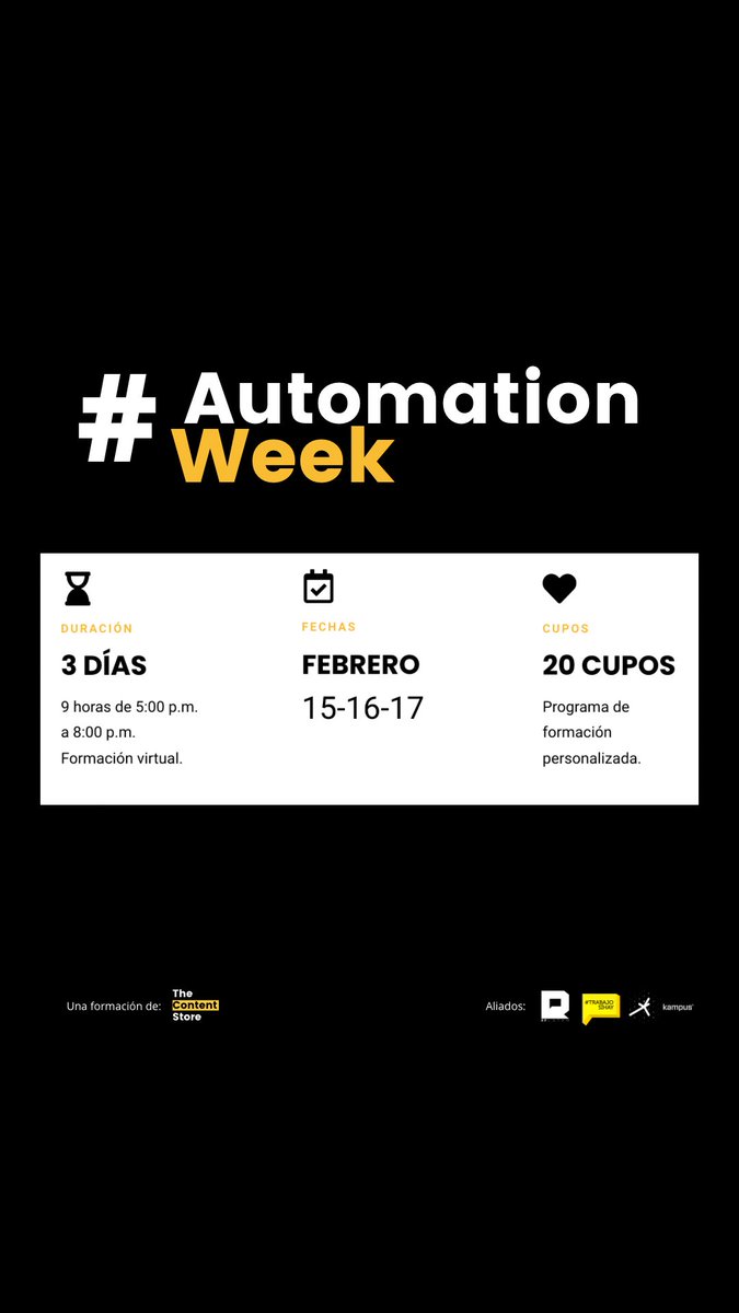 caroecheverri's tweet photo. ¡Lanzamos #AutomationWeek!
Formación intensiva para aprender a implementar de 0 a 100 procesos de #MarketingAutonation en tiempo real.
Trae tus procesos y dudas y saldrás con tu automatización lista para prenderla. Registros: https://t.co/CLbEdqZNsR https://t.co/2uyXKLnJJJ