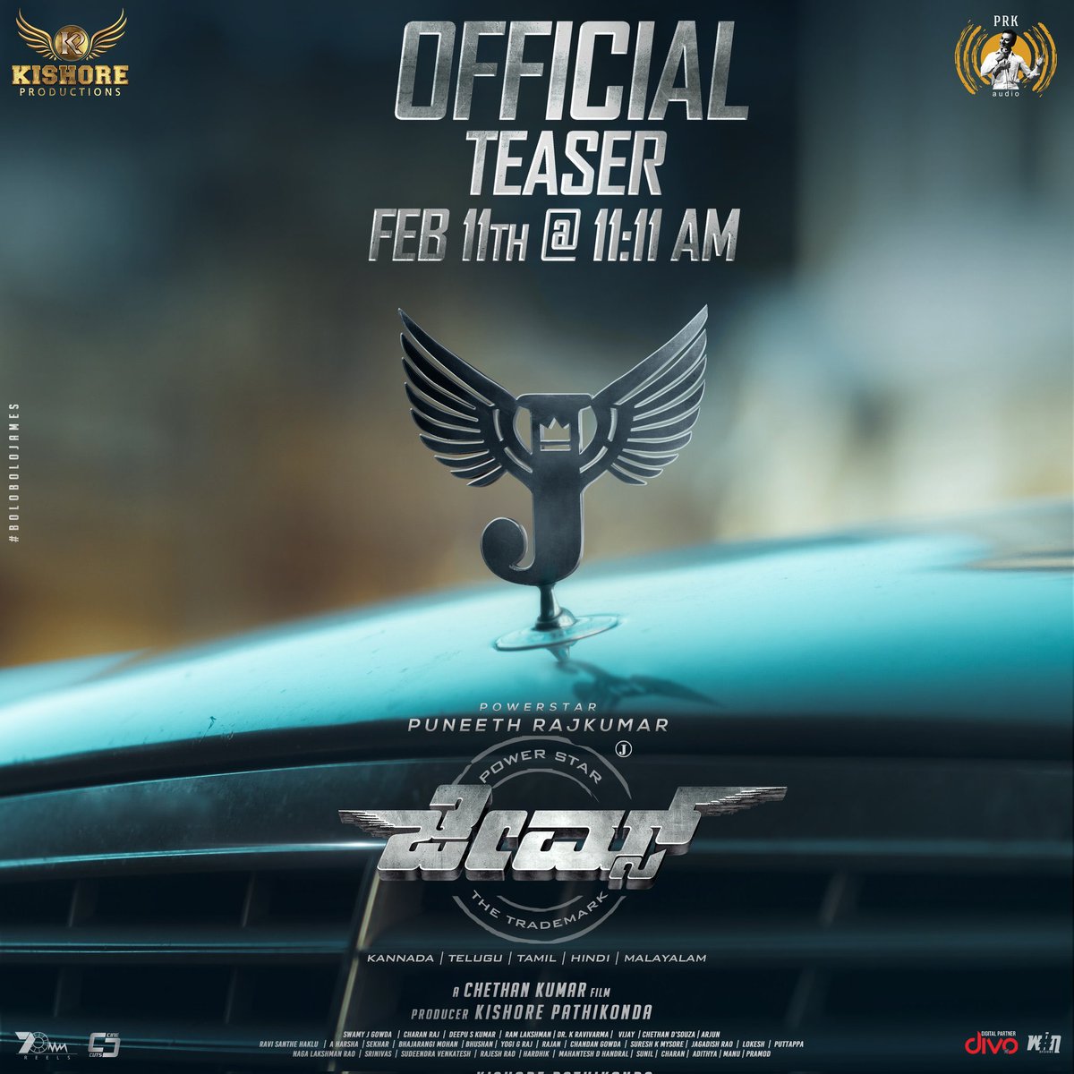 Power level🔝

#JamesTeaser releasing this Feb 11th at 11:11 AM only on <a href="/PRKAudio/">PRK Audio</a> YT Channel.

<a href="/PuneethRajkumar/">Puneeth Rajkumar</a> | <a href="/PriyaAnand/">Priya Anand</a> #BoloBoloJames