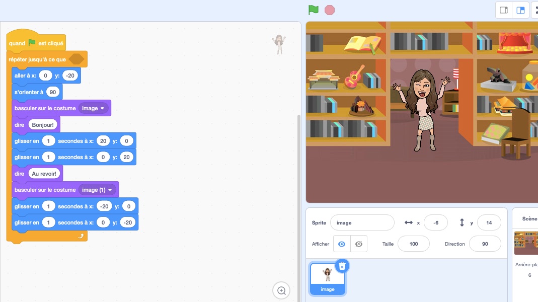 MelanieGeorges5's tweet photo. Voici à quoi ressemble mon projet #Scratch "derrière les coulisses". Je suis consciente que le codage peut paraître intimidant pour certains, mais les fonctions &amp; les tutoriels sont très accessibles, surtout pour les débutants. Allez, à vous de jouer! 🤭 #PED4760 #OAP https://t.co/QOdv0HQDMF