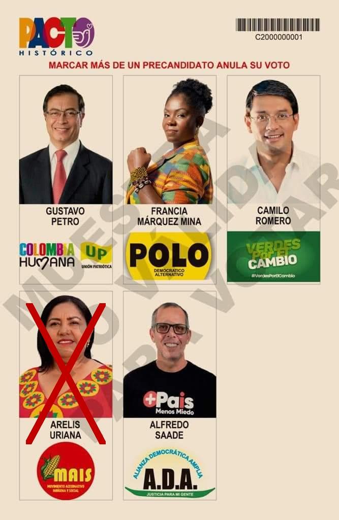 13 de Marzo a la presidencia de Colombia <a href="/PactoHistorico/">Pacto Histórico Colombia</a> <a href="/PactoCol/">Pacto Histórico Oficial</a> @Pacto_Col <a href="/PactoCoI/">Pacto Histórico Oficial 🪩</a> <a href="/MovimientoMAIS/">Movimiento MAIS</a>

<a href="/marthaperaltae/">Martha Peralta Epieyú</a> <a href="/FelicianoValen/">Feliciano Valencia</a> <a href="/ONIC_Colombia/">Organización Nacional Indígena de Colombia - ONIC</a> <a href="/OPIAC_Amazonia/">OPIAC</a> <a href="/CesarPachonAgro/">César Pachón</a> <a href="/DavidRacero/">David Racero</a> <a href="/PizarroMariaJo/">María José Pizarro Rodríguez</a> <a href="/GustavoBolivar/">Gustavo Bolívar</a> 
<a href="/MONYRODRIGUEZOF/">MÓNICA RODRÍGUEZ 🐤</a> <a href="/JUANCAELBROKY/">Juan Camilo</a> 
<a href="/GuardiaIndigena/">Guardia Indígena</a>