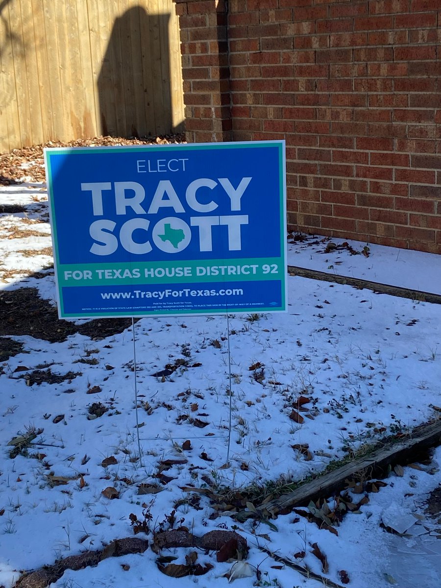 Sign are here!  Keep your eye out across HD92.  
Submit a request a yard sign tracyfortexas.com 
We deliver!