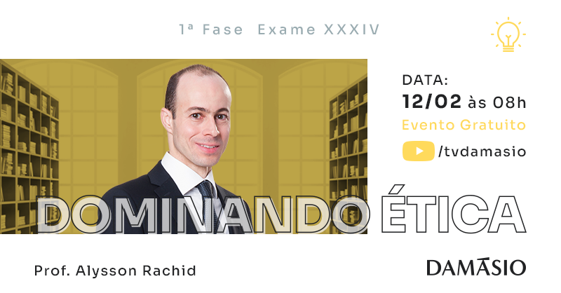 🗓 Anote aí: 12-FEV, às 8h, tem #DominandoEtica!
⠀
Um evento #gratuito cheio de dicas do Prof. <a href="/alyssonrachid/">Alysson Rachid</a> para você ir bem nessa disciplina na prova de 1ª Fase da OAB!
⠀
⭐️ INSCREVA-SE agora no link:  bit.ly/3Ld2oiB
