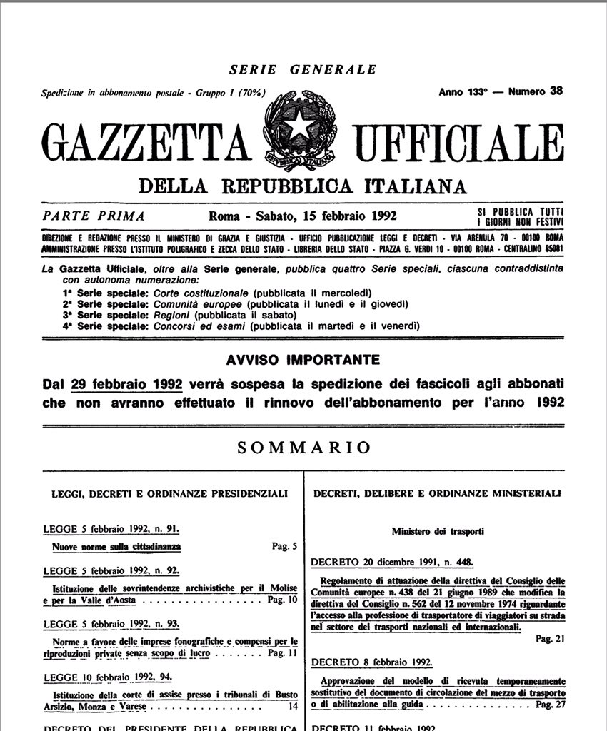 Era il 5 febbraio 1992 quando fu approvata la legge sulla cittadinanza, in questi anni è cambiato tutto o quasi tutto, ma non la legge, forse dopo trent'anni è venuta l'ora! ⏰ @Cittadinanza_21