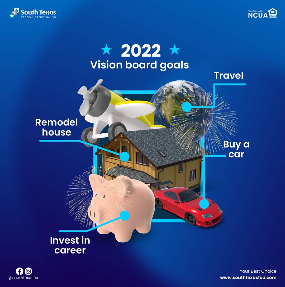 SouthTexasFCU's tweet photo. What's on your vision board? If you need money to reach your goals, let us help you!
#yourbestchoice #creditunion #credit #weslaco #STFCU #McAllen #goals #goals2022 #Texas #metas2022 #TuMejorOpcion #creditos https://t.co/zDHZe0zA2a
