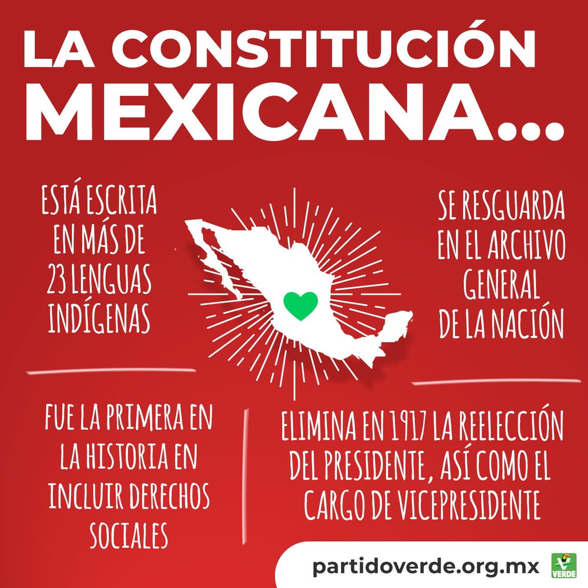 partidoverdemex's tweet photo. Hoy conmemoramos el 105 aniversario de la promulgación de nuestra Carta Magna. 

Conoce algunos datos importantes sobre este acuerdo que nos permite ser un país libre y que garantiza nuestros derechos. 

#DíaDeLaConstitución https://t.co/TEPVtSjOl7