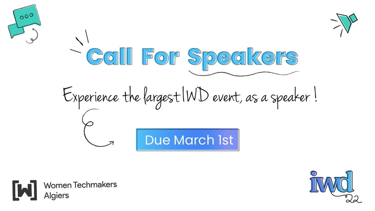 Would you like to inspire IWD"22's audience? 🤩
This year we are welcoming new innovative topics that help our community become more productive and successful in their careers and networks. 
You wanna be with us on this journey? Submit here : sessionize.com/WTM-IWD22

#WTM