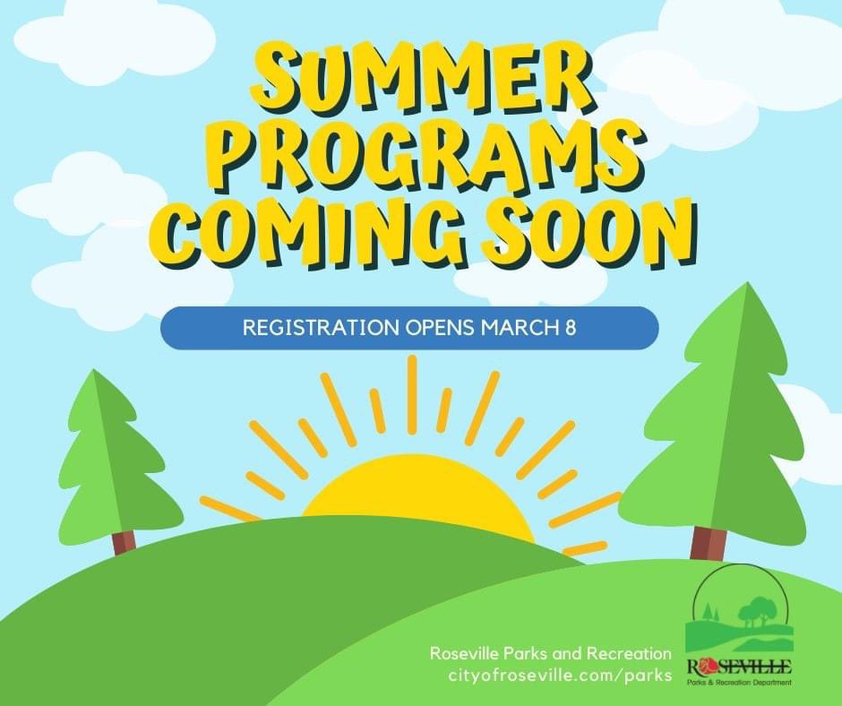 RosevilleParks's tweet image. ☀️Mark your calendar to stay up to date on all things summer. 

🌟Week of February 15 - Spring/Summer Program Brochure updated online.
🌟Week of February 28 - brochure copies in Roseville households. 
🌟March 8 - registration opens at 8am