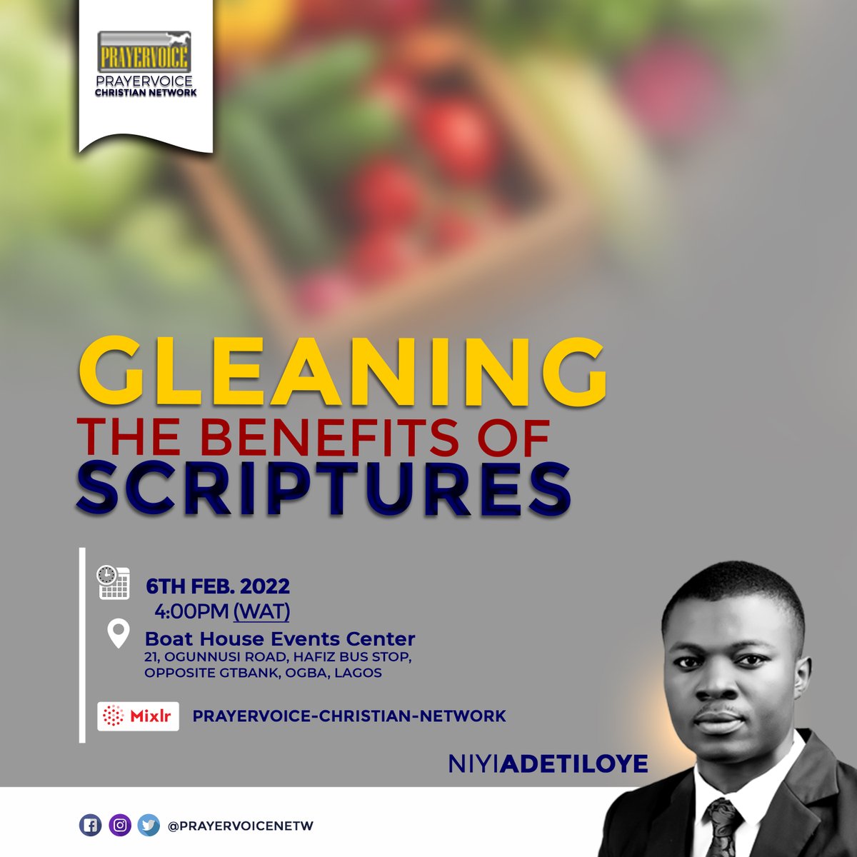 WeAreTDCI's tweet photo. Tomorrow we go on to study Gleaning the benefits of Scriptures!
Ministering: Niyi Adetiloye
Livestream: https://t.co/Bczwh6bhbB
Invite someone too!
#FellowshipWithChrist
#FellowshipWithScriptures https://t.co/tcme82jA4J