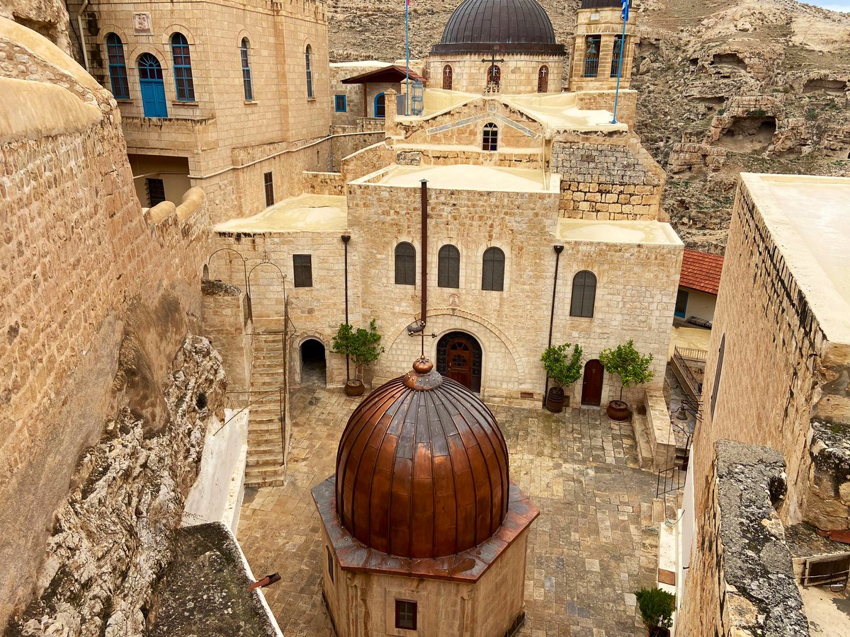 BaronFrankal's tweet photo. Amazing #visit to St Sabas. Just a few miles outside #Jerusalem, negotiating checkpoints, the wall & Area A/C is #Marsaba, a #Greek Orthodox treasure from 493ad, set in desert rock, winding roads & a caverned canyon, with a most ornate #church hidden inside with #monastery #monks https://t.co/9SAbjjxnki
