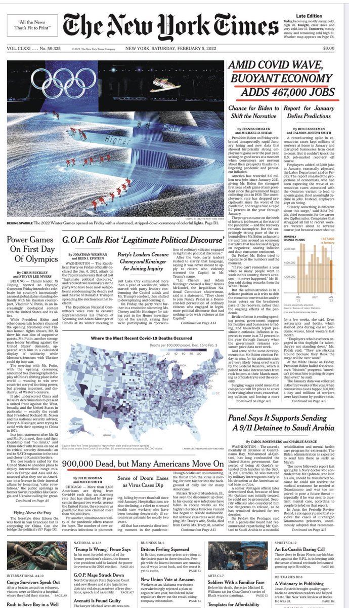 Dr. Lucky Tran (@luckytran) on Twitter photo 100,000 deaths: “AN INCALCULABLE LOSS”
900,000 deaths: “BUOYANT ECONOMY” + “Many Americans Move On”
This is how they manufacture consent and desensitize the public to mass death 100,000 deaths: “AN INCALCULABLE LOSS”
900,000 deaths: “BUOYANT ECONOMY” + “Many Americans Move On”
This is how they manufacture consent and desensitize the public to mass death