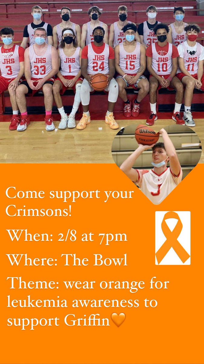 Crimsonpride123's tweet photo. Come support boy’s basketball tuesday night @7! Wear your orange to support Griffin🧡 Let’s go Crimsons‼️ https://t.co/o0kRVEOchy