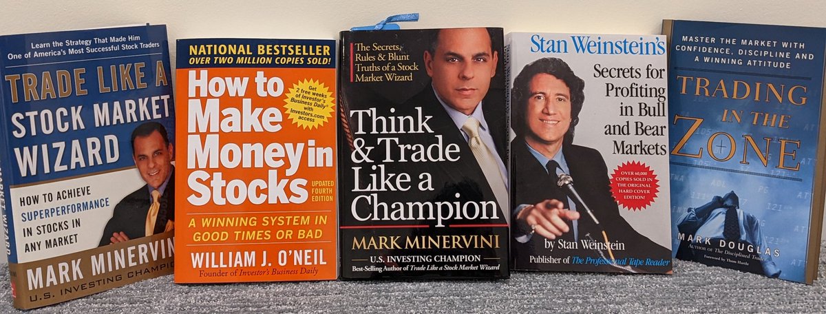 After 10s of books read, 100s of hours of webinars/seminars watched, and 1,000s of trading hours since 2006, for me, it came down to these 5 books.
If u are curious about my process + what I share &amp; want to learn more, there is no better place to start than the books below.
👇🏼👇🏼