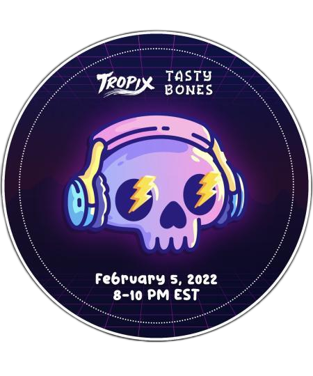 The <a href="/TastyBonesNFT/">Tasty Bones ☠️</a> x Tropix Party in the Tasty Bones Discord is LIVE NOW! 🎉🚨
LIVE MUSIC, PARTYING, THIS DOPE P.O.A.P, HUGE GIVEAWAYS &amp; SURPRISES!
Giveaway also for 1 WL Spot for Tasty Bones!
1. Like &amp; RT this
2. Follow <a href="/TropixOfficial/">TropixMusic</a> <a href="/TastyBonesNFT/">Tasty Bones ☠️</a> 
Winner Announced Sun