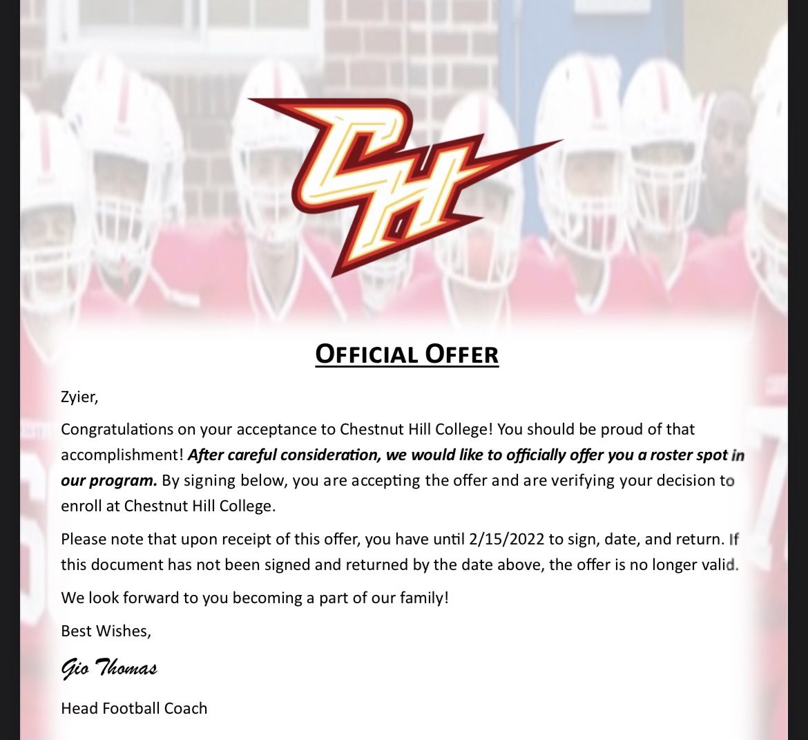 ZyierPannell's tweet photo. Blessed to receive my first Offer from @ChestnutHillFB! @CoachGioCHC @CoachParsellCHC ❤️💛 https://t.co/CWUmdQHwFb