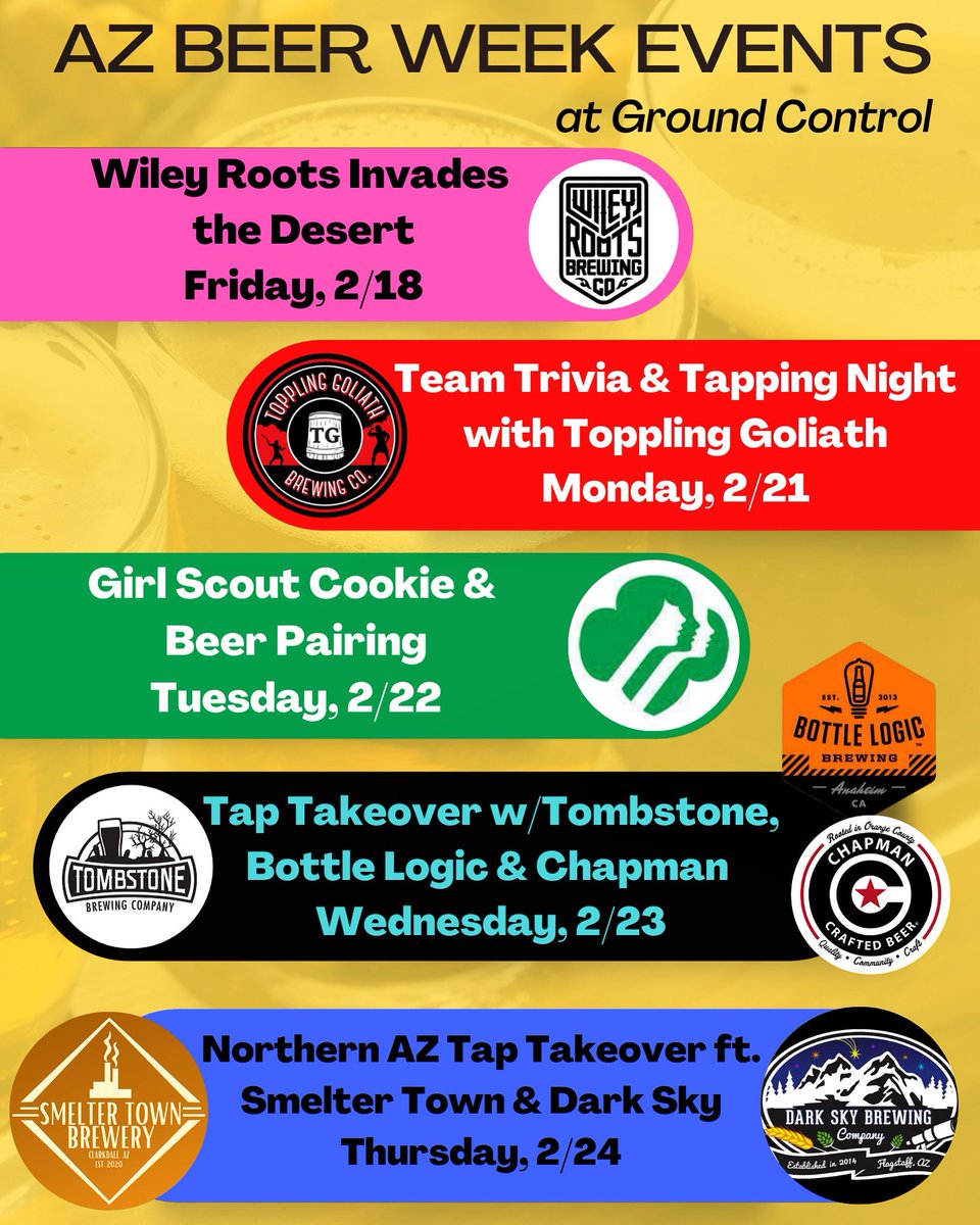 az_ground's tweet photo. 🍺 We’re less than 2 weeks away from @AZBeerWeek! 🍺
We hope you’re as excited as we are - CHEERS! 🍻
#groundcontrollitchfield #chooseAZbrews #azbeerweek https://t.co/FOi3tGjzym