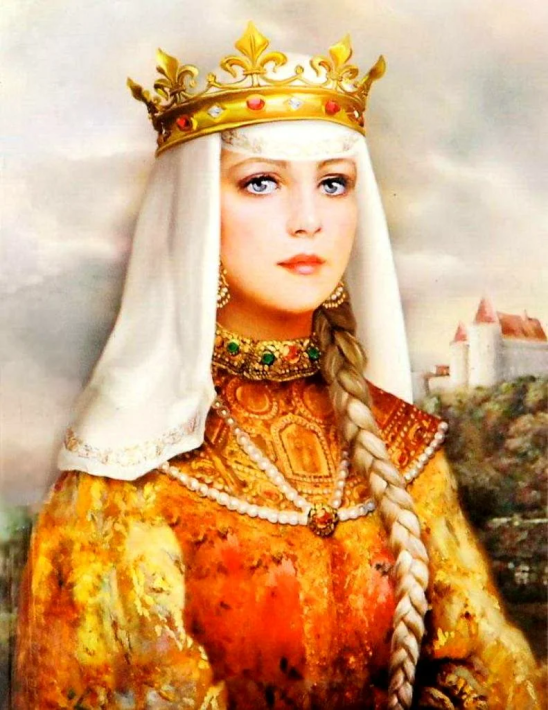 Самая красивая королева Франции - Анна Русская. Дочь Ярослава Мудрого.
Став женой Генриха 1, она продолжала носить русские одежды и волосы заплетать в две косы. Ей разрешено было все. При французском неграмотном дворе она умела читать и писать, знала 5 иностранных языков.