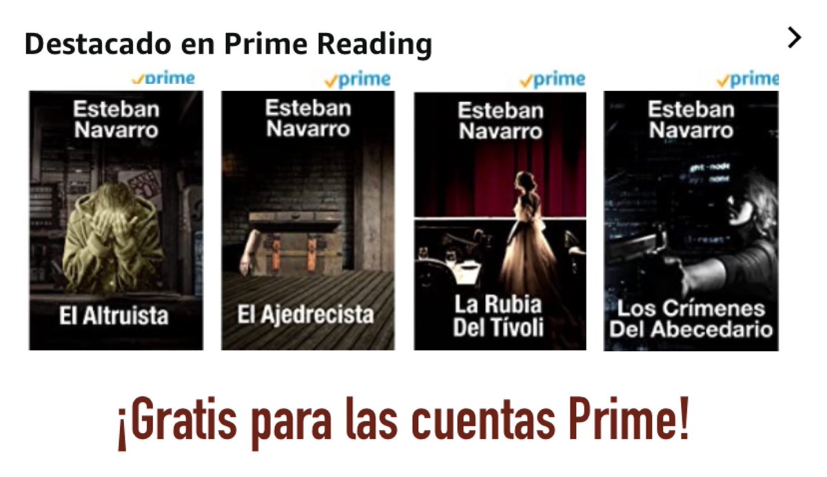¡ATENCIÓN!
Este #FelizDomingo disponen de 4 novelas totalmente gratis en Kindle, para las cuentas Prime:
El Altruista 
El Ajedrecista 
La Rubia Del Tívoli 
Los Crímenes Del Abecedario 
relinks.me/EstebanNavarro
Un RT?
Gracias.