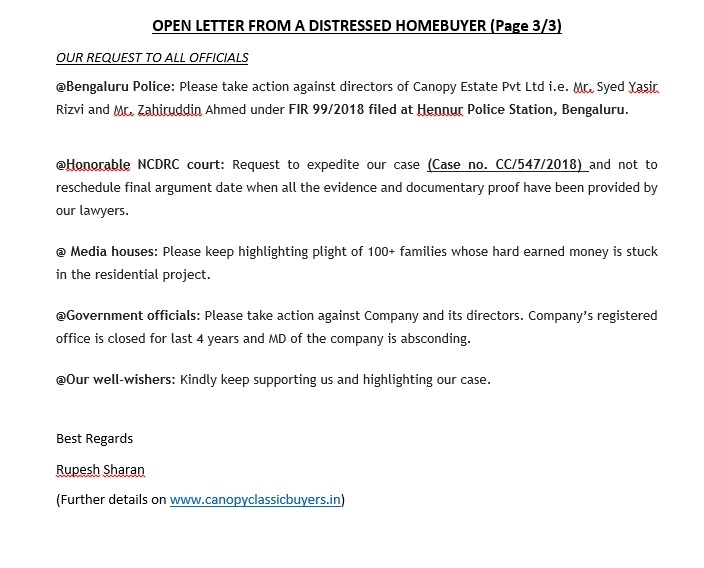 rupesh1729's tweet photo. An open letter from a distressed home buyer #CanopyClassicBengaluru @PMOIndia @CMofKarnataka @MEAIndia @FinMinIndia @MoHUA_India @CPBlr  @ndtv @NEWS9 @htTweets @timesofindia  @FightForRERAInd @abhaykol @A_Parolia @classicbuyers. More details on https://t.co/yWO0Y1FU5h https://t.co/koReKtESO6