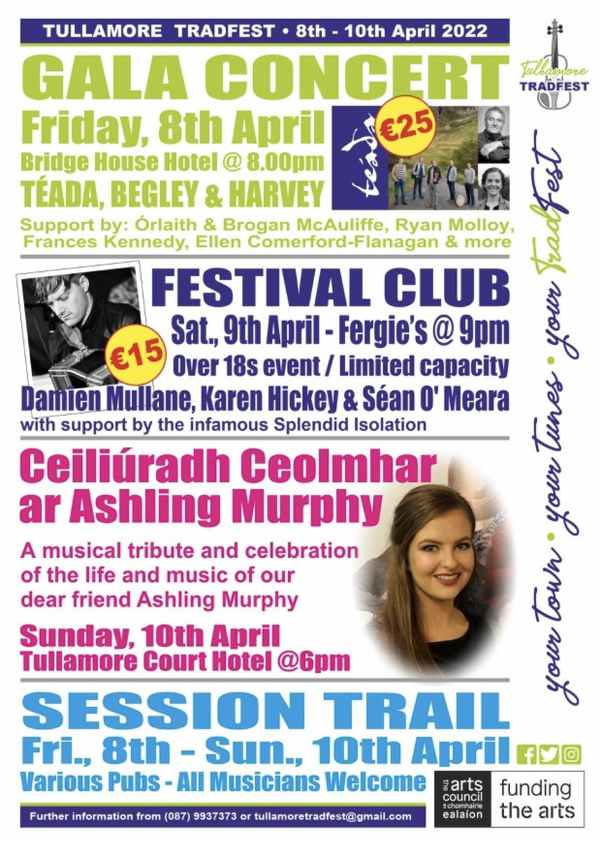 🔵🎶⚪️ Tullamore TradFest 2022 🔵🎶⚪️

Tullamore TradFest is back live and in-person for 2022 taking place over the weekend of April 8th to 10th. 

Thread 👇🏻 1/10