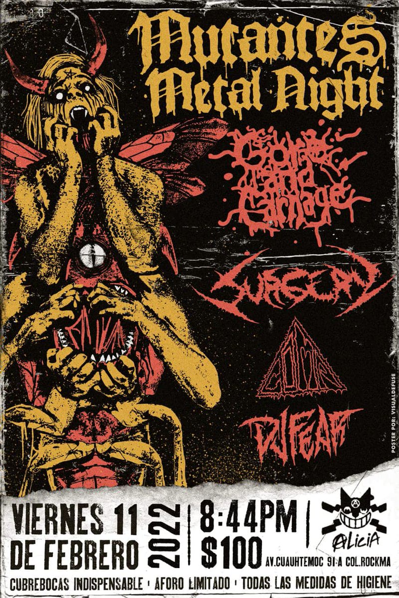 LlamadoBestia's tweet photo. El próximo viernes 11 de febrero en #MultiforoCulturalAlicia se presentan @goreandcarnage
#Surgerymx #Coma y #DjFear https://t.co/2QOEGMKALm