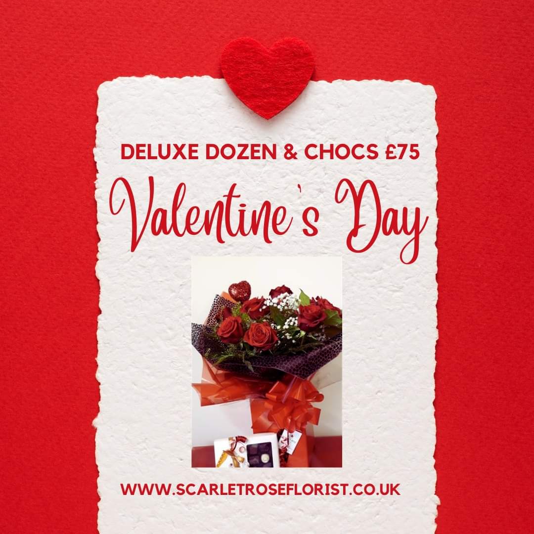 This is one of the gorgeous red rose bouquets that can be ordered for this Valentine's Day, Monday 14th February! 
12 Deluxe Red Roses plus Chocolates for £75
Order here online: bit.ly/3sbHfwB or
Call us on 01563 527 715
#Valentinesday2022 #flowers #redroses #love