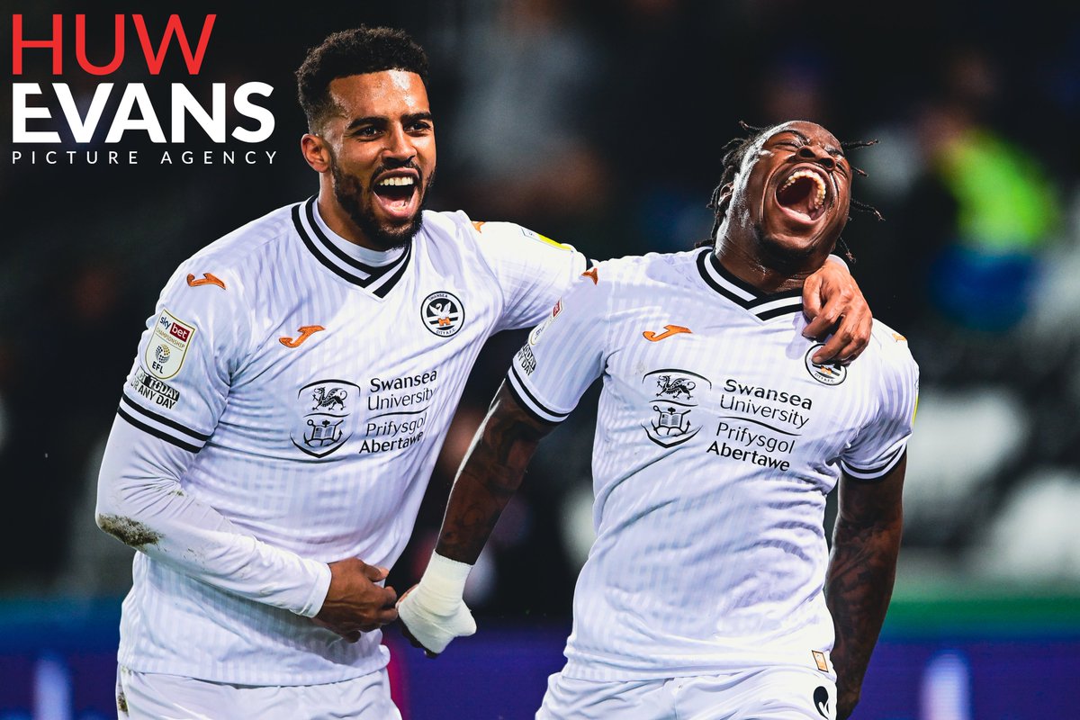 Do think he enjoyed that one? 

@michaelobafemi_  of @SwansOfficial celebrates scoring the only goal of the game with team mate @cyruschristie against @Rovers  

Photos Copyright Ashley Crowden/@HuwEvansAgency