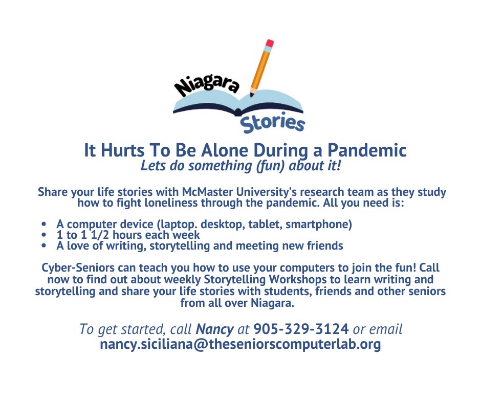 Seniors -- take part in our weekly storytelling workshops and sharpen your tech skills while doing something you love!