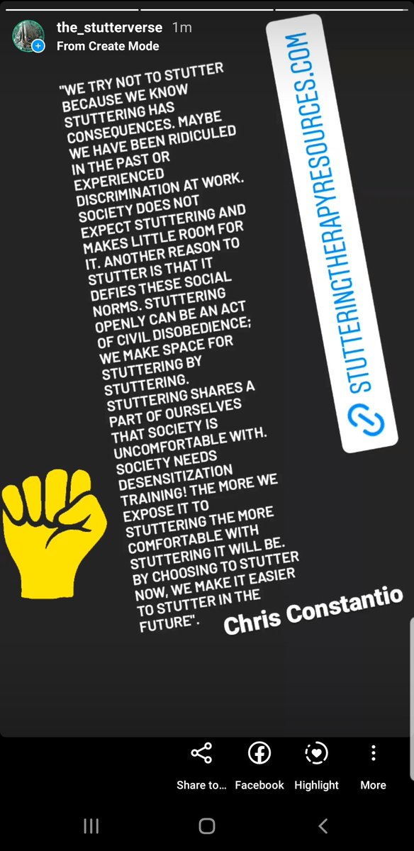 stutterverse's tweet photo. Reading this paragraph from Chris Constantio guest blog on stuttering therapy resources makes me proud as a stutterer. It's our call to arms ✊✊
#stutteringawareness
#stammeringawareness
#proudstutter https://t.co/gBhvbLXWiw