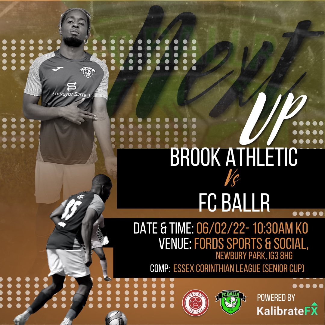 NEXT MATCH 🤝⚽️

The <a href="/EssexCorinthian/">Corinthian League</a> senior cup is back! We travel away to take on <a href="/brookathleticfc/">Brook Athletic FC</a> !

Come and show your support! It’s gonna be a huge one! 

#UpTheBallrs 🟢⚫️