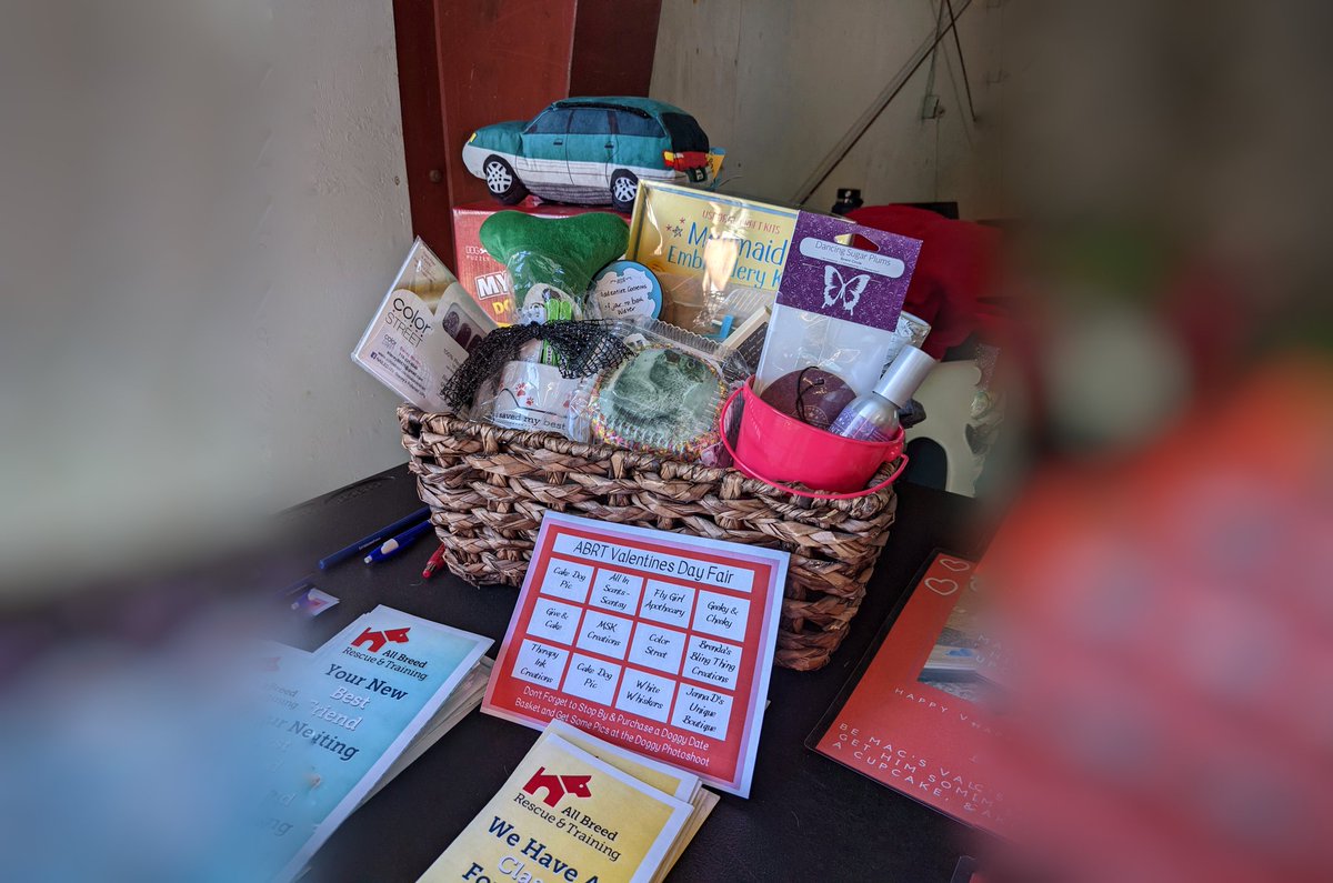 ABRTColorado's tweet photo. The ABRT Valentine's Day Fair is going on until 4pm today. Hurry down and meet all our fantastic vendors for a chance to win this amazing prize basket 🐾 https://t.co/zmVHcjuCv8