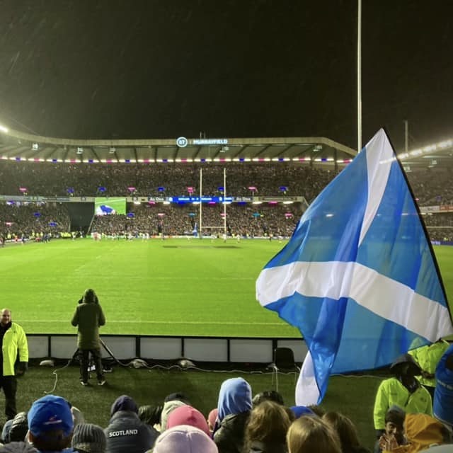 CGoodacres's tweet photo. A very excited busload of girls has just arrived back from the #SCOvENG match at @BTMurrayfield. Fantastic front row seats to see Scotland awarded the #CalcuttaCup! #GoodacresFamily #AsOne #SixNations2022 #iloveboarding https://t.co/Kfy7rh4Unl