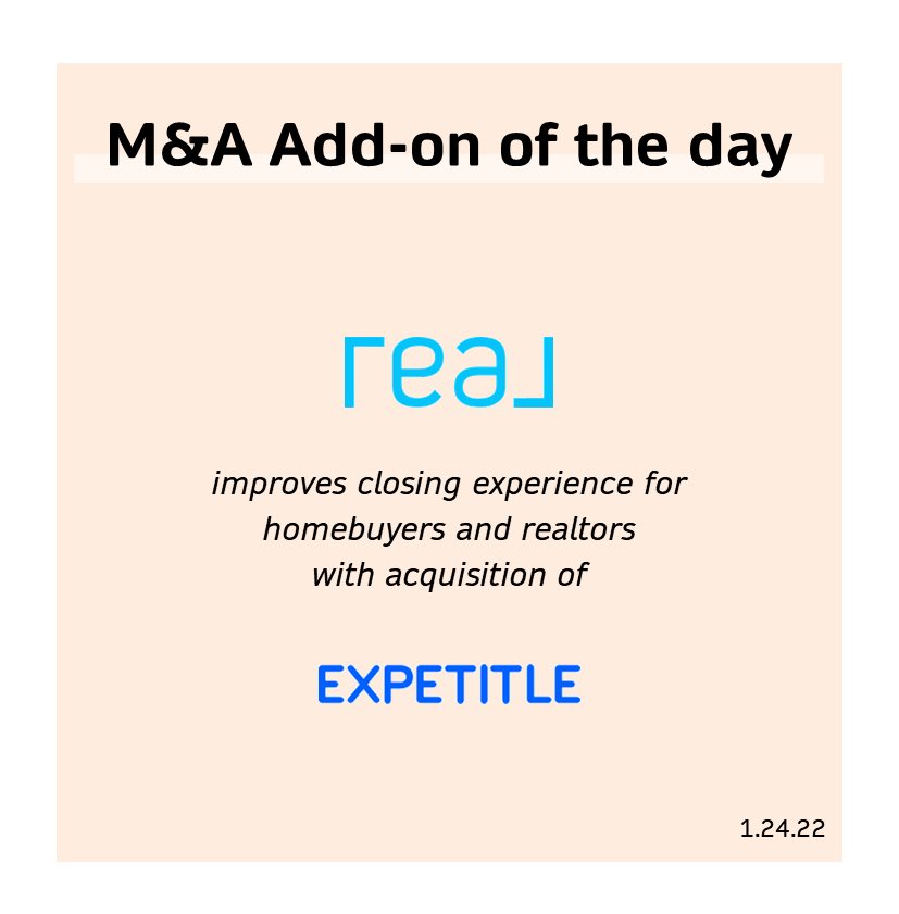 M&amp;A Add-on of the day - 1.24.22 <a href="/insightpartners/">Insight Partners</a> #therealbrokerage
<a href="/expetitle/">Expetitle</a>