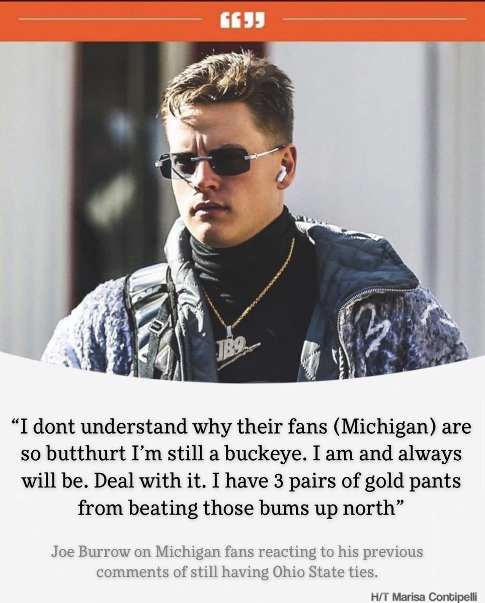 BuckeyeBat's tweet photo. Well there it is. Heard loud and clear. Joe Burrow roasts Michigan fans. https://t.co/bViIUoWDsl