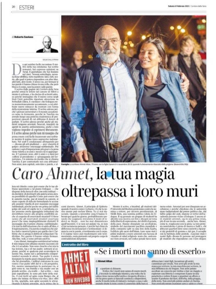 Geçen yıl tam da bugün <a href="/robertosaviano/">Roberto Saviano</a>  bir açık mektup yayımlamıştı Ahmet Altan için...

Diyordu ki "Senin sihrin onların duvarlarından daha güçlü"

Zaman bunu gösterdi, dahasını da gösterecek...

Gerçekleri gizleyemezsiniz çünkü...