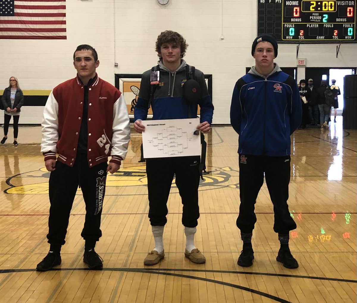 JHSWrestle's tweet photo. Boys wrestled tough at the Harvard 1A Regional.  Moving on to Sectionals are Logan Kirk (1st), Haden Lucas (1st), and Kyle Rasper (3rd).  Landon Johnson took 4th and will be an alternate.  #KeepWorking https://t.co/UoeR3Kkt9Z
