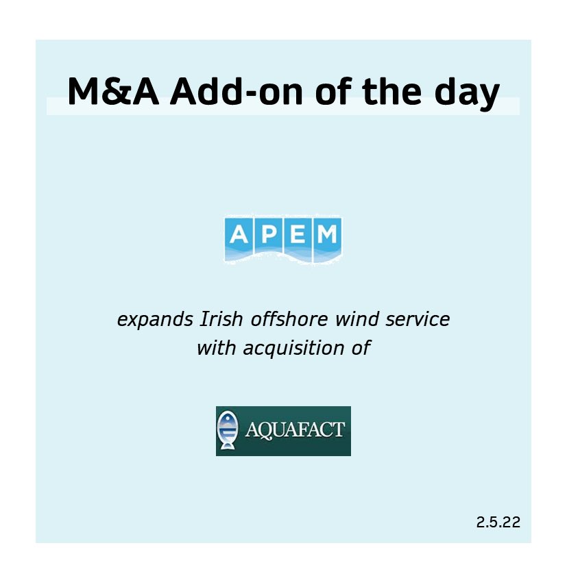 M&amp;A Add-on of the day - 2.5.22 <a href="/WestbridgeCap/">Westbridge Capital</a> @apem <a href="/aquafact/">Brendan O'Connor</a>