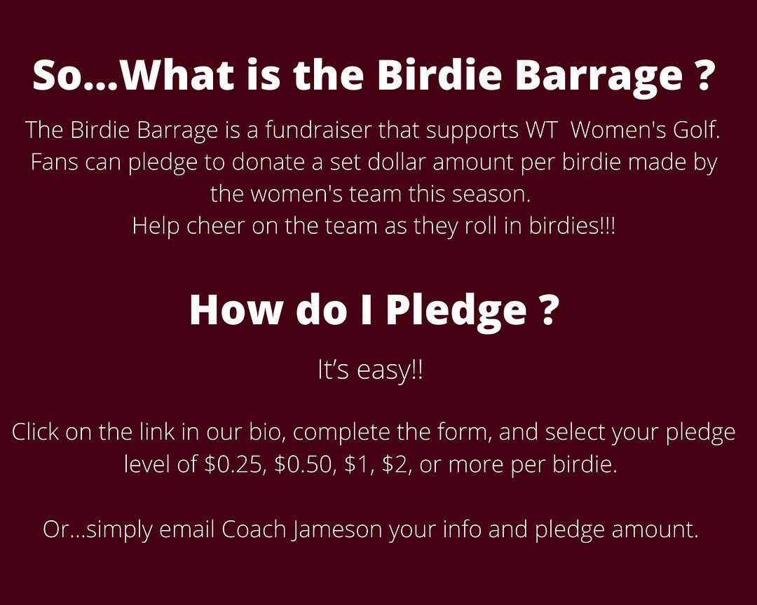 WTAMU_WGolf's tweet photo. Swipe to learn more about how you can support WT Women’s Golf. Pledge your support in the link in our bio!! 💪🏻 #fundraiser #WTAMU #BuffNation #birdiebarrage #gobuffs https://t.co/gGJFc1lFiB