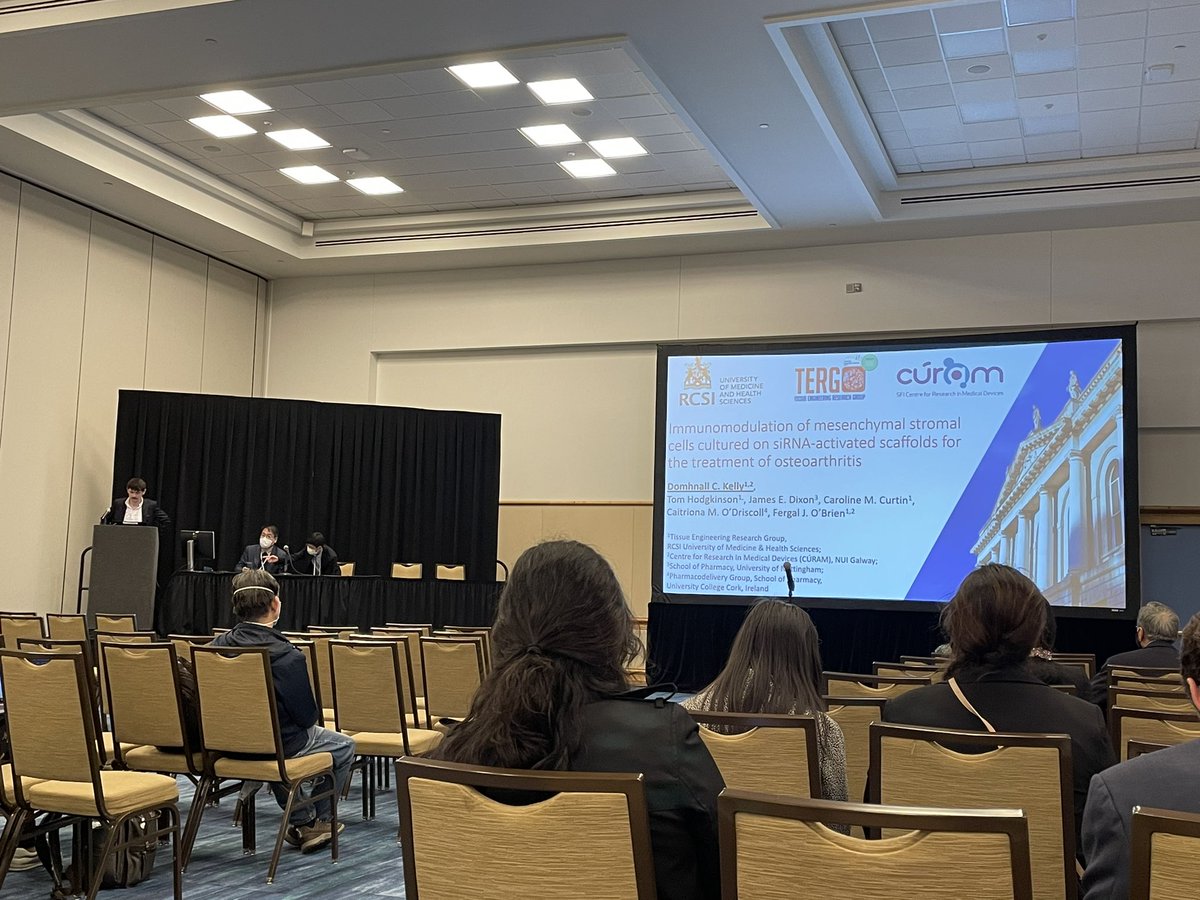 Time for <a href="/domhnall_kelly/">Domhnall Kelly</a> presenting his work on the development of the scaffolds delivering siRNA for the treatment of osteoarthritis pioneered at <a href="/TissueEngDublin/">RCSI TERG</a>

#ORS2022 <a href="/ORSsociety/">Orthopaedic Research Society</a>